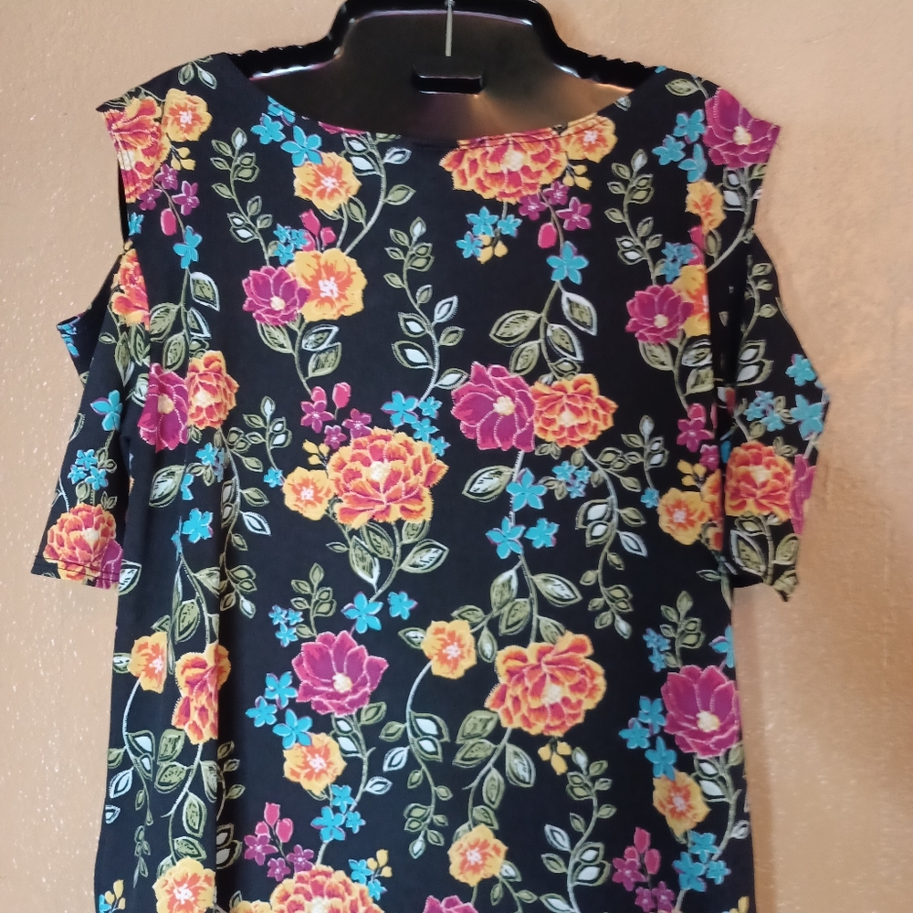 Star Vixen  Floral Blouse Cold shoulder Tie front waist,Size L/XL#A0014